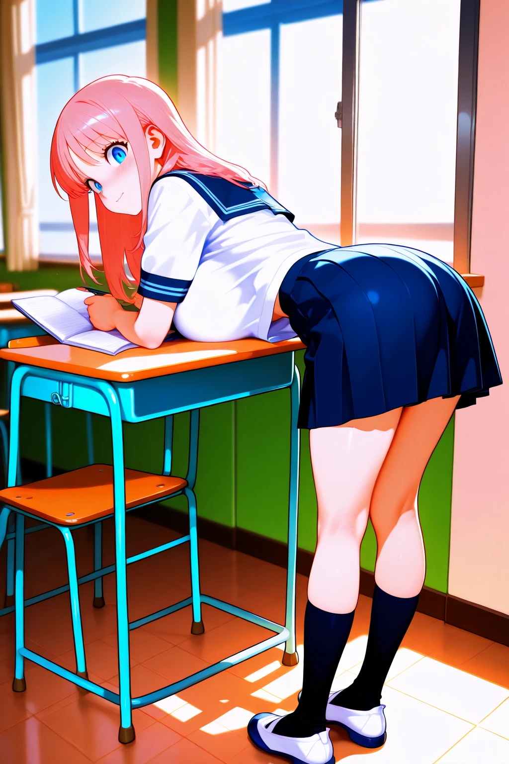 from behind, 1girl, chair exposure, pleated skirt, ass
<lora:Concept_ChairExposure:1>
