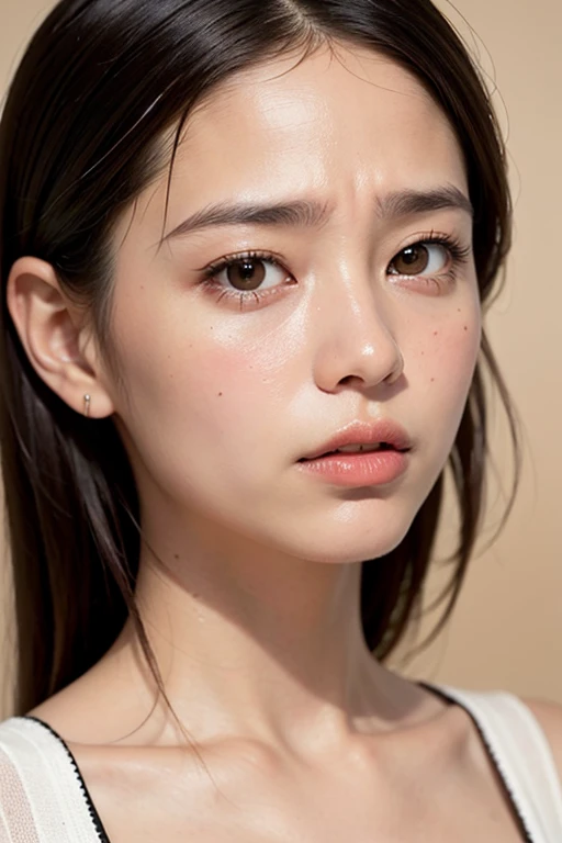 (((Ultra-high resolution、close、Cute Japanese Woman)))、length, Straight black hair frames her face、So that every single hair is clearly visible、Depicts subtle color changes depending on the amount of light hitting the subject、The skin is white and smooth、Has a natural glow、Fine skin、毛穴のExpressing every detail、amountや頬に薄い赤みがある部分を詳細に、The eyes are almond-shaped、It is dark brown.、Iris detail、Expressing color gradations and patterns、length, Natural Eyelashes, Each is visible、well-groomed eyebrows、personal々The hair is clearly visible、Light reflects off the eyes、Create small highlights、noseは繊細で、nose孔の細かいディテールがある、Lips are plump and naturally pink、Draws fine lines and soft curves of the lips、Shiny、Accentuate the shape、Detailed depiction of lip texture、Special attention is paid to the depiction of light and shadow.、Soft natural light gently illuminates your face from the front、amount、nose、Gives cheeks a subtle glow、The shadows are softly cast along the contours of the face.、cheekbone、Jaw Curve、noseの側面を強調、The gloss on her lips reflects the light faintly..、Emphasizes plump texture、The shadows in the hair add depth and dimension.、personal々Hair sparkles in the light、The background is simple and blurry.、Focus on the face、With the highest quality、Expressing every detail