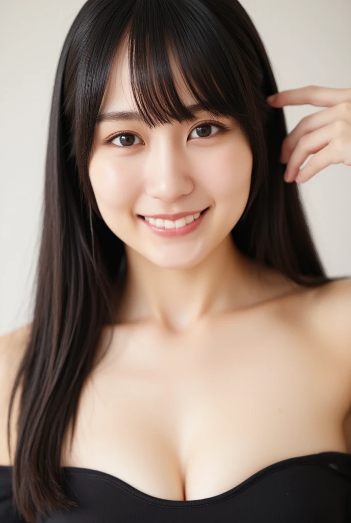 ((masterpiece, highest quality)), (1 girl), (alone), (female focus), (Ahoge, gray hair, very long hair),, light smile, white background, turn your arms behind your back, dynamic angle,Completely naked、high school girl、3 girls、Group photo