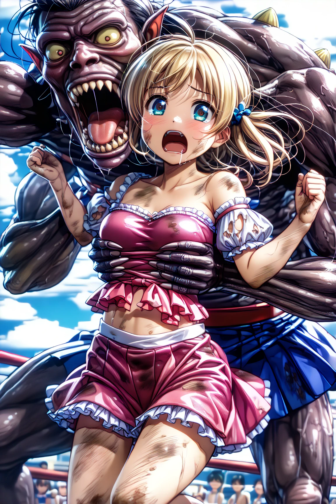 (best quality, masterpiece, uncensored, high quality, ultra detailed, extremely detailed CG, beautiful face, beautiful eyes), solo, (1girl, (((flaxen hair, streaked hair, Hair Flaps, half updo)))), (((((vertical-striped dress, collar, clothing aside, see through))))), (((((extremely awesome detailed deep-silky-healthy-lackwarm-foundational-baby face))))), nsfw, peeing, pussy, skindantation, hiqcgbody, (tan), (outdoors, alley:1.2), masterpiece,best quality,(size difference:1.4),(huge male necromancer,(monster:1.3),vampire standing:1.3), meatshield style and (1girl) and (monster sex), motion lines,(suspension,reverse suspended congress),(absurd stomach bulge), collar, chain,cum, penis, tears, small breasts, nipples,large insertion,teeth, bound, bdsm,rolling eyes, vaginal,bondage,navel, tongue, open mouth, crying with eyes open, pussy, ahegao, tongue out, spread legs, (legs up),restrained, testicles,fucked silly, cuffs, nude, black collar,veins,arms up, (eerie atmosphere, horror theme), suspenders, (extremely awesom e detailed and ribbon:1.3),(extremely awesome detailed deep-silky-healthy-lackwarm-foundational-soft-skin:1.1), (extremely awesome detailed gleaming skin), (extremely awesome detailed pretty face, extremely awesome detailed eyes, extremely awesome detailed shiny hair:1.2), (embarrassed, closed mouth:1.4), extremely awesome detailed dynamic lighting, extremely awesome detailed caustic, extremely awesome detailed deep shadows,(best quality, highres, absurdres, extremely awesome detailed CG unity 8K HDR wallpaper, perfect anatomy:1.1),(extremely awesome detailed realistic, extremely awesome detailed 3d:1.0)