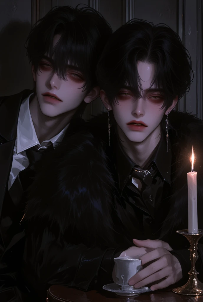((best quality)), ((masterpiece)), (detailed), perfect face, suga do bts como vampiro e jimin do bts como caçador de vampiro se beijando, hiper realismo