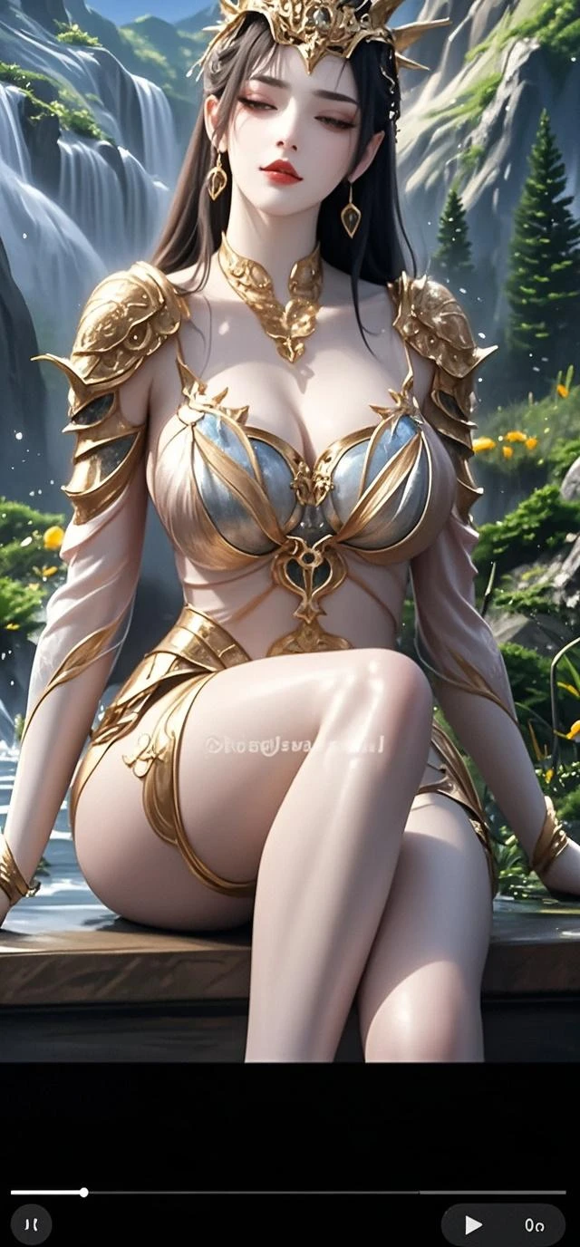 1female，Small loli，Small breasts，Low chest exposure， 独奏，（Background with：bamboo forrest，lotuses，lotus flower，exteriors，Lotus pond） She has short black hair，standing on your feet，Sweat profusely，drenched all over the body，seen from the front， hair straight， mostly cloudy sky，（（（tmasterpiece），（Very detailed CG unity 8K wallpaper），best qualtiy，cinmatic lighting，detailed back ground，beatiful detailed eyes，Bright pupils，Black eyes，（Very fine and beautiful），（Beautiful and detailed eye description），ultra - detailed，tmasterpiece，）），facing at camera，A high resolution，ultra - detailed），revealing breasts，Bare genitalia，  Bulge，legs are open，Raised sexy，Camel toes，Flushed complexion，Open-mouthed，frontage，Gold Saint Seiya，（Wearing：Transparent robe，Gold wire embroidery，Armour，Iron Man uniform，cyber punk style）