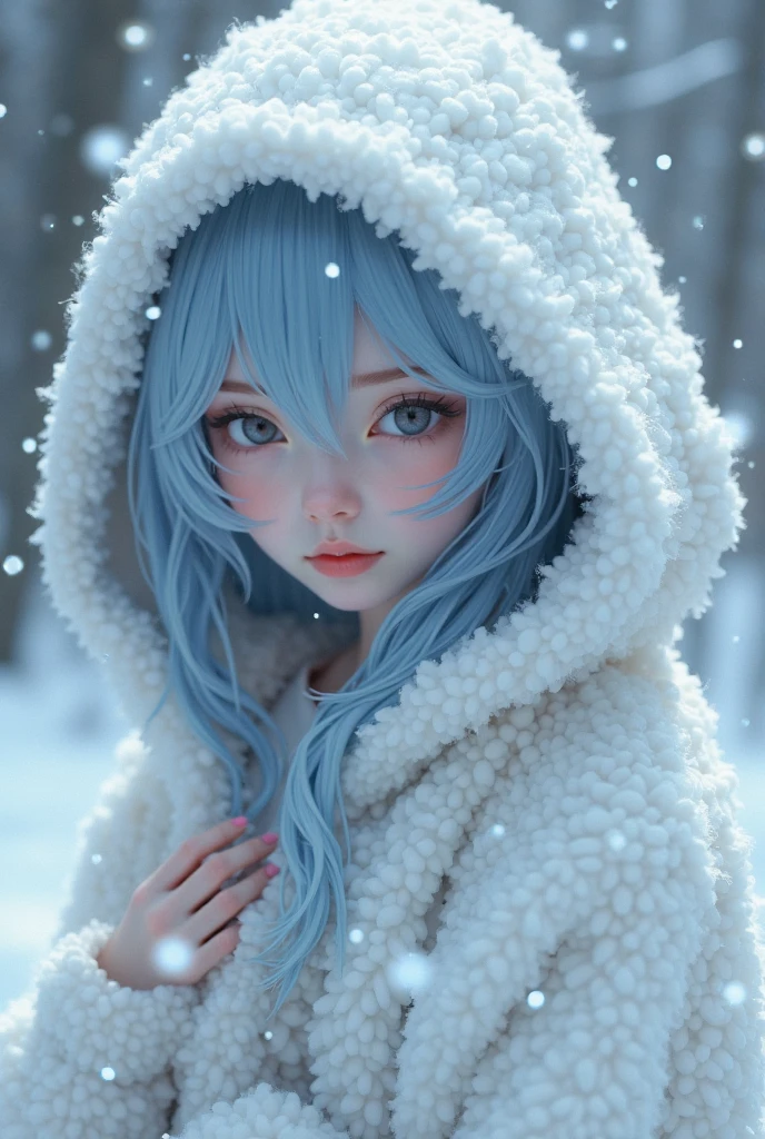 ( (8K:1.27), Best quality at best, tmasterpiece, 超高分辨率:1.2),1 girl,Turquoise pupils,Clear face, Sitting, Beautiful lolita costume,Cloak,(Snow, Outdoor activities in winter:1.2)