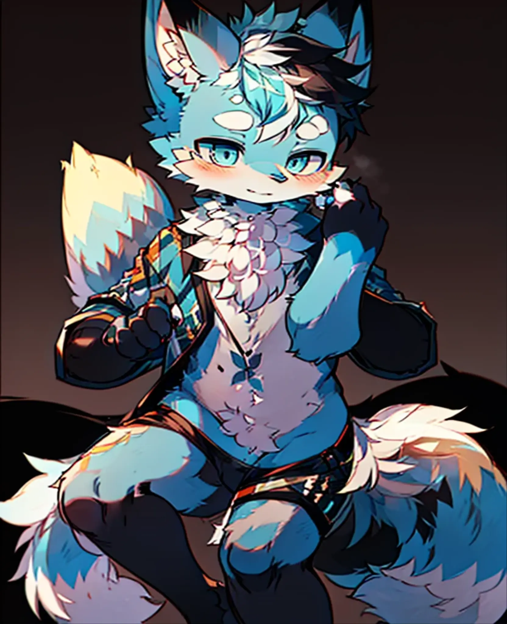 solo person,Wolf head,Wolf tail,male people,musculature,Sexy blue ears,blue hairs,There is fur on the arms,There is fur on the legs,The whole body is covered with gray fur, white panties,black sock,Red collar, Face to face audience,Stroke panties,sat on the ground,Abs,Bare upper body,Stronger,Male,no clothes are worn ,large tail,Hairy chest and genitals,He is taller,cum shots,