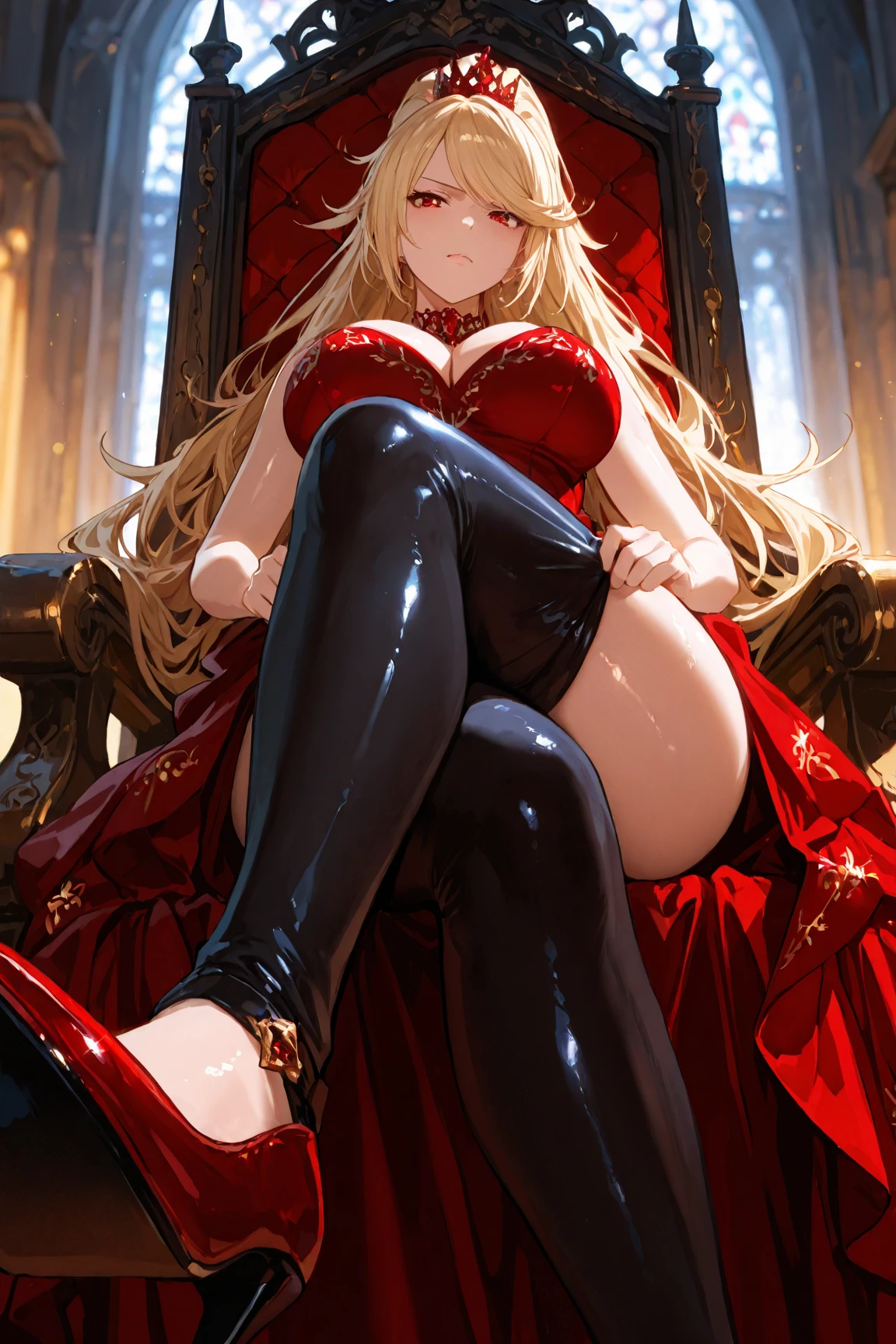 Score_9, score_8_up, 4k, 8k, detailed face, source_anime, smug vampire girl with small breasts, young girl, skimpy outfit, ass, pert ass, thick thighs, presenting ass, blonde hair, long hair, spread ass, pussy, anus, roses, (anal), penis, anal penetration, penis fucking asshole, (anal:1.5),