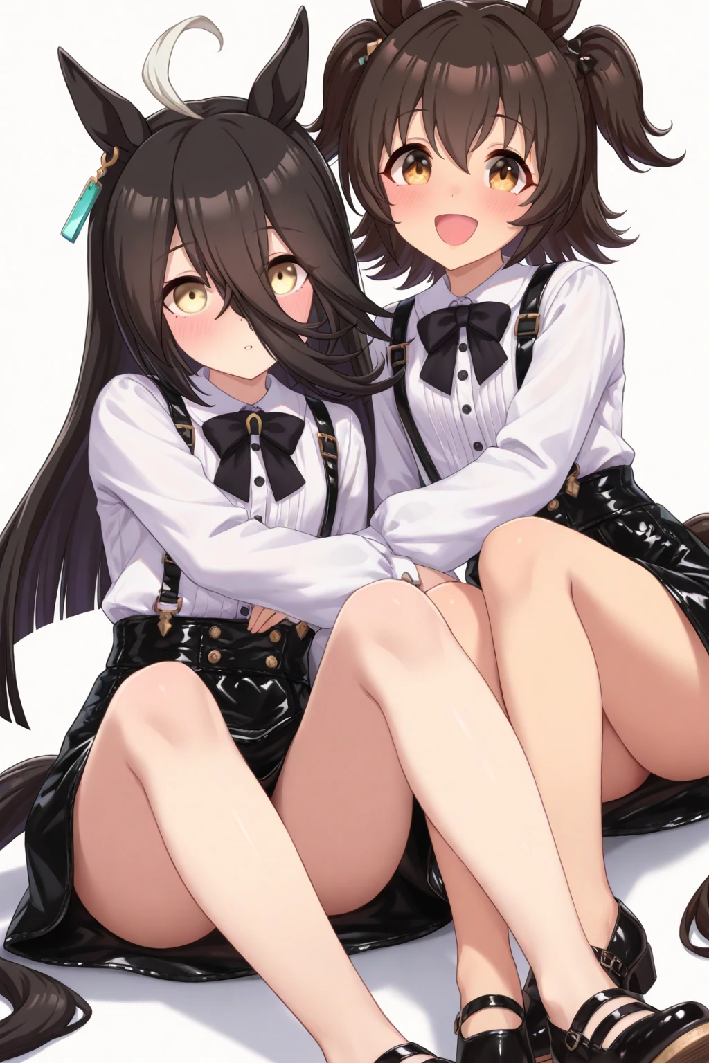 (masterpiece, best quality), ((character design sheet, same character, 2 different views, front and back)), ((full body)), reference, drawing reference, character reference, ((vtuber design)), simple detailed body, simple fantasy outfit, ((dark hair)), medium hair, messy hair, blue eyes, (Frieren: After The End), Fate/Grand Order, mysterious, single black thigh high, expressions, short skirt