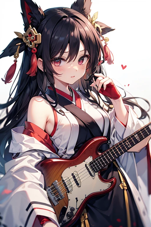(((Ink Painting))), (((1 girl))), (((Skull tattoo on face))), (((Gorgeous hair accessories))), Japanese style headphones, (((guitar bass))), Japanese Beauty, Black Hair, smile