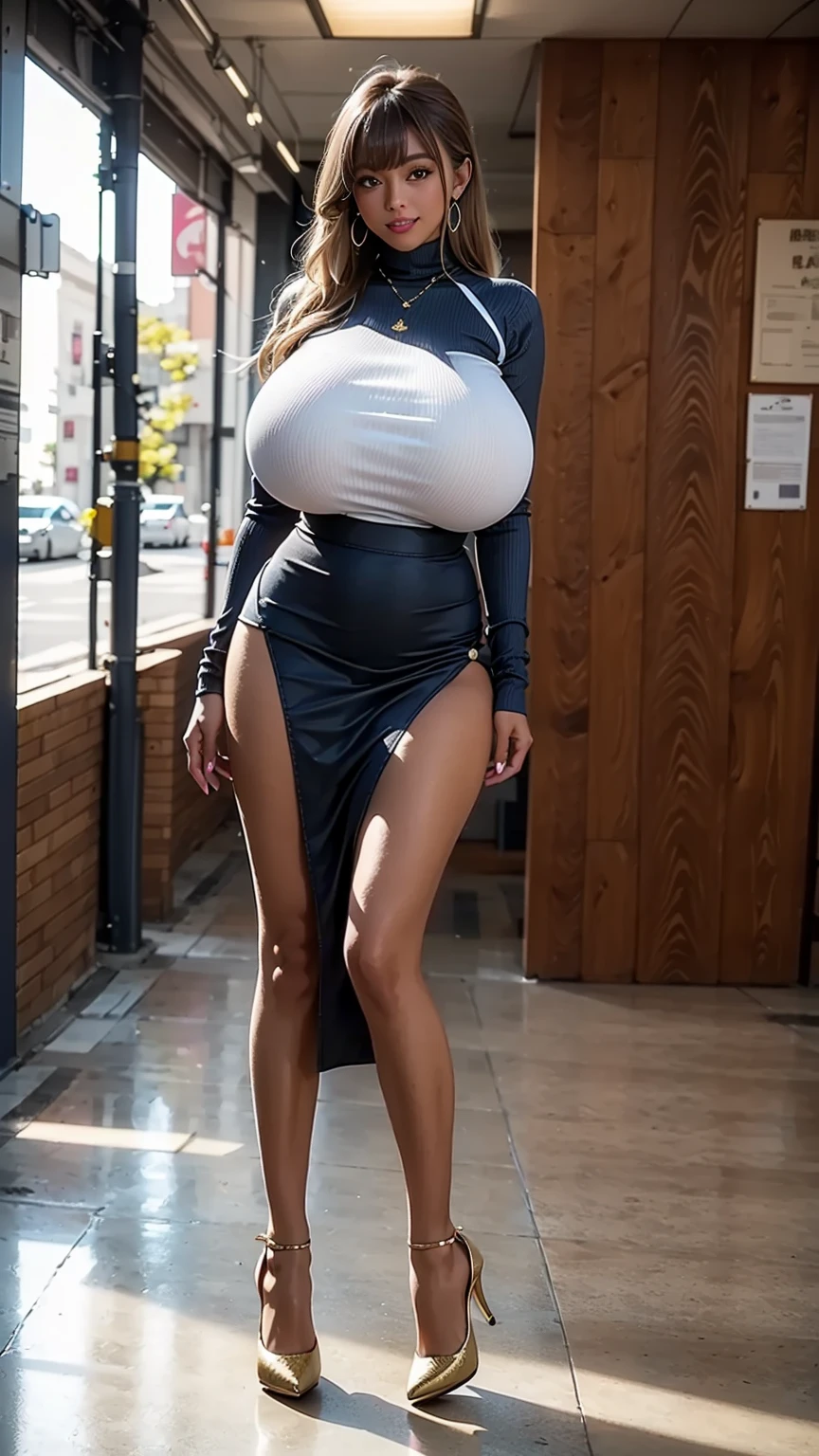 Beautiful Girl, Age 55 years, full body image, stand, Shibari : 1.5 , art, Model in a rope, tight body;, large breasts, long hair, Road with cars running back and forth,