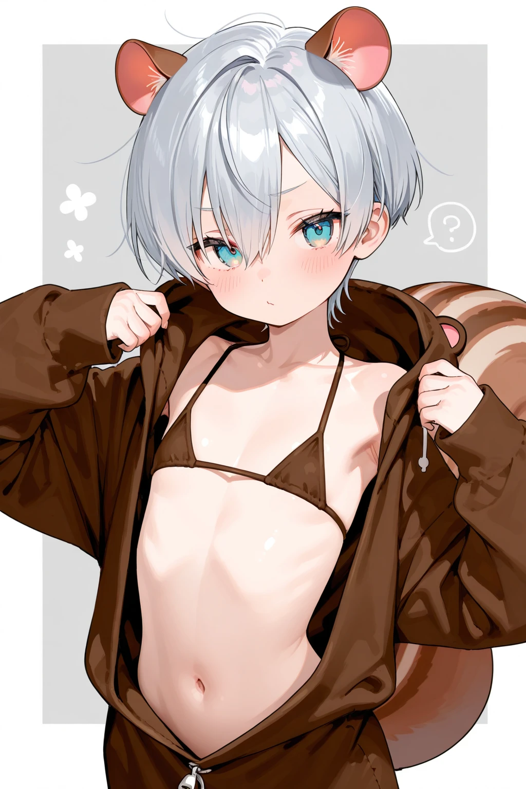 Yorha 9s, male, micro bikini Green, hair yellow, Small stature, femboy pose, small dick