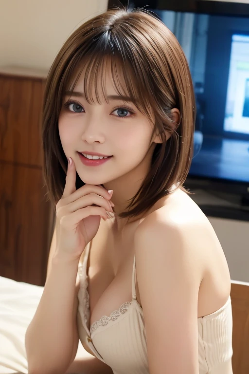 masterpiece、Highest quality、High resolution、wallpaper、Realistic、Bright lighting、Professional Lighting、Face Light、Smooth lighting、Japanese Girls、Beautiful woman、gravure、so beautiful、Beautiful Skin、Beautiful and detailed、Detailed face、slim、Moderate、short hair、Looking into the camera、play piano、mini skirt