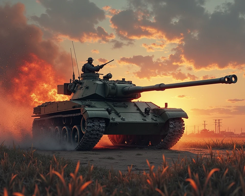 Realistic depiction、Skin that reflects light、military、cyber punk、Armored Tank、(((intricate skin))), armored tank, in big battle, in the future、 science that has developed too much、Hellish scene、(((Caterpillar:1.3)))、tank have mech technology (arms:1.5), explosion、inflammation、toilet、rain、dynamic angle、from below, bokeh, Depth、Detailed Images、high quality、High Resolution、tire、Kurae!7It's a barrage!!、