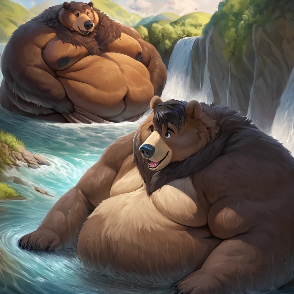 ((Masterpiece)),((Hight quality)),((Hught Detailed)),((Realistic,)) Anime Artistic masterpiece art, Obese muscle bear (massive obese, strong legs and arms, hairy, incredibly big looking) Long shot photo, Real life, bear (Massive, broad shoulders, strong legs and arms, hairy) Obese muscle citizen (massive obese, strong legs and arms, hairy, incredibly big looking), Anatomy of character, Tensei Shitara slime Datta Ken, Real life, Anime serie, Anime Dungeons and Dragons character, Obese muscle Obese normal Werebear man, full body pic (obese, strong legs and arms, very hairy like a bear) normal Werebear man. Obese muscle fat man (bulky, wide, broad shoulders), Citizen obese Werebear Man. in a town 