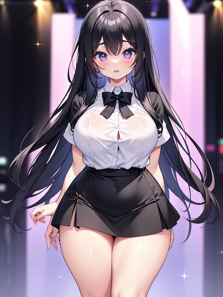 , White shirt, Pantyhose, Pleated Skirt, tie, Rabbit ears, Mayjan, Lean over, Behind the arm, A faint smile, ((Large Breasts)))Breast sagging、Low-cut(((Cleavage )))、(((Wide hips,)))(((Hourglass figure)))((Long legs)), best quality