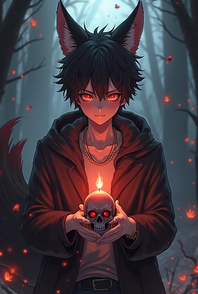 Masterpiece quality,Highest definition,Detailed textures,8K, Puppet Focus,Soft light,Cemetery,Phosphorous fire,marshes,Night Wolf Cub Boy,Shota,Heterochromic pupils,byself,Slim body,Red and black color scheme,hooding,Robe,Wraith,Mushrooms grow,blood,