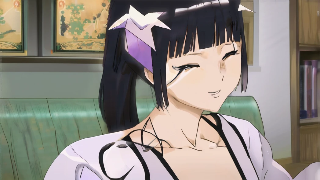 masterpiece, best quality, ultra-detailed, Potrait of beautiful FayeCB, solo, hairband, lipstick, makeup, yellow_hairband, looking_at_viewer, smile, cigarette, smoking, mouth_hold, medium_breasts, volumetric lighting, best quality, masterpiece, intricate details, tonemapping, sharp focus, hyper detailed, trending on Artstation, <lora:FayeCB:1.2>