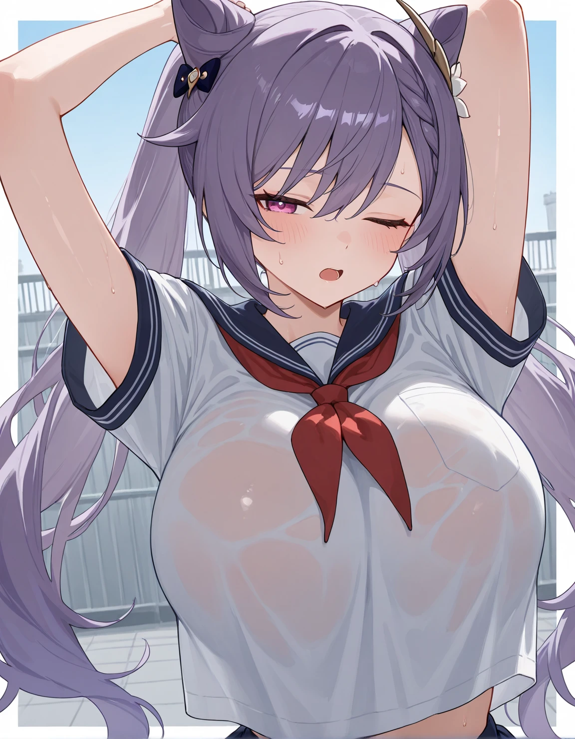 masterpiece, Highest quality, Beautiful face and eyes in every detail, Two Girls, Cute idol, Cool Idol, Event Stage, Cool idol costumes, sing, Laughter,(hyper Huge breasts:1.9)(shirtlift:1.8),(nipple:1.5),(Top view:1.4),(Side by side:1.7),(slouch:1.7),( pov breasts grab:1.8),(nsfw:1.7),( hold one's chest with one's arms:1.5),grin,cum on breasts,(POV penis),