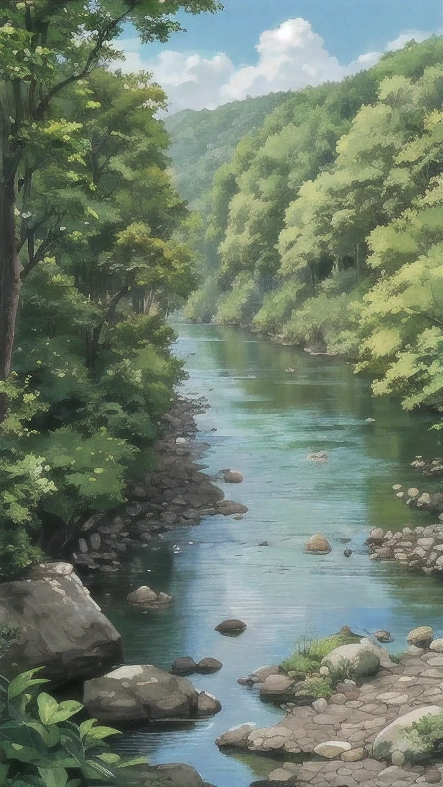 (masterpiece), (ultra quality), (background only:1.2), river side background, summer, nature (only background)