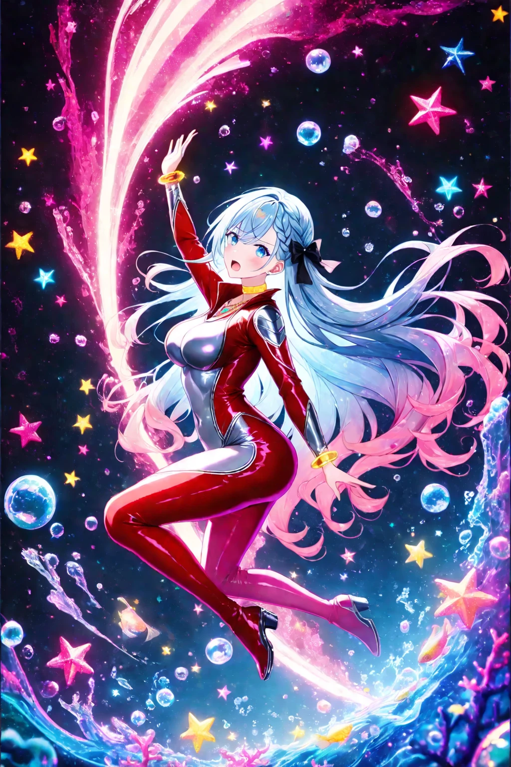 (hight resolution,masutepiece:1.2),Ultra-detailed,(Realistic:1.37),  Slime Girl,covered in blue slime, (partially transparent), (Wet with water), (blue sweat), Slimy blue liquid dripping from her body. Her hair is also covered in blue slime. blue slime scatters, Blue hair, blue eyes