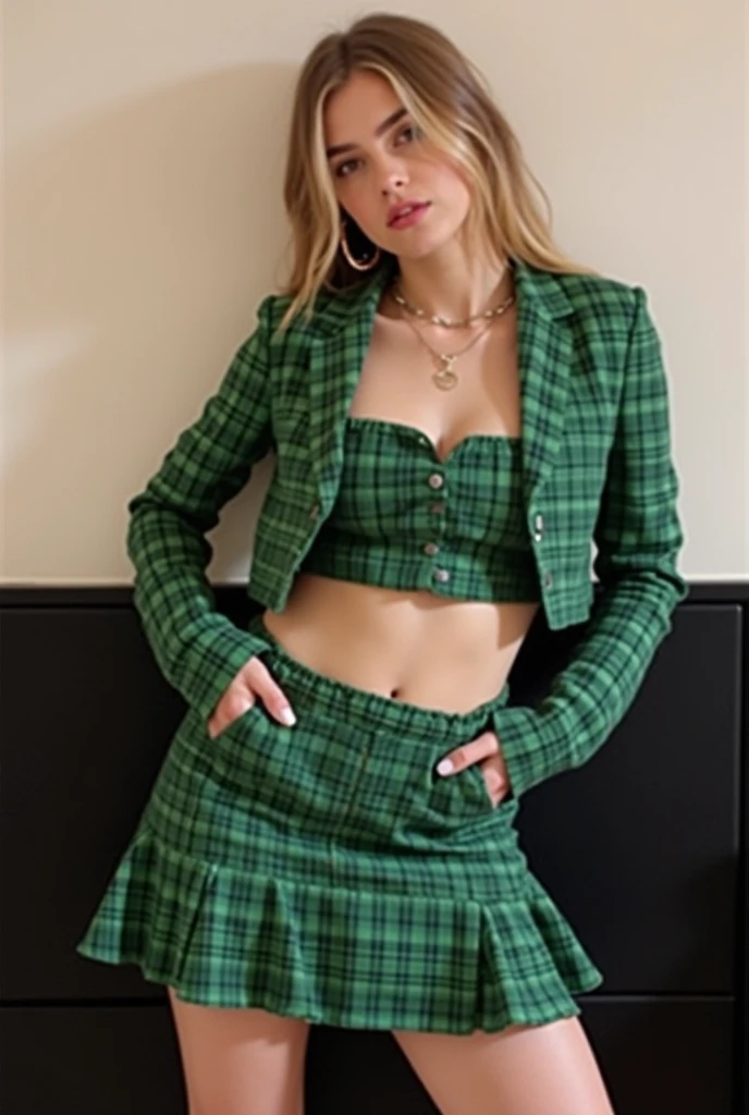professional photo of 1 girl ,in London full body photo, masterpiece、photoRealistic, intricate detail、Raw foto、perfect skin, radiant skin, white skin, natural makeup, Trending in art stations, 16K, Masterpiece, 20 yrs, 170 height, light brown medium Hair, mix of taylor hill face, Yael Shelbia face, young monica bellucii face, amber heard face and miranda kerr face, beautiful face, real face, better eyes, face and skin,, small nose, sweet girl, jaw dropping beauty, smiling with dimples, white teeth, curly hair, add texture and volume to her beautiful hair, blue eyes, beautiful eyes, seductive smile, sensual full lips, medium breasts, sexy cleavage, curvy girl, London boulevard view,she is a fashion model,  prada yellow mini skirt with floral details, designer skirt, boots, prada spring collection boots,, detailed legs,  yellow clothes colors, vogue style, beautiful colors, beautiful contrast colors, Super detail body, perfect body, perfect legs, seductive smile, neon blu blouse with pink flowes details, and mini light yellow skirt, glamorous design with beautiful details, intricate details, designer outfit, expensive outfit, blouse opens, sexy cleavage, vivid colors, various poses, foreground objects, background details, sensual girl,stylish girl, super sharp image, 18K, beautiful pose, full body photo, smiling, vibrant colors, polka dot navyblue and green blouse and mini green floral skirt, glamorous design, stylish girl,  fashionable clothes, beautiful clothes contrast, detailed hands, detailed fingers. Try adding a chic accent, uhd, image clarity, depth of field, perfect legs, various poses, image clarity, depth of field, real life enhancer, walkiing down on the streets of London, sightseeing ,London, in the background, sunny day, perfect legs, bottom angle, full body model pose, elegant position, sideway angle, wide shot, front light,very good light on her face to accentuate her beautiful face, white skin, beautiful texture of the skin,image clarity, in London