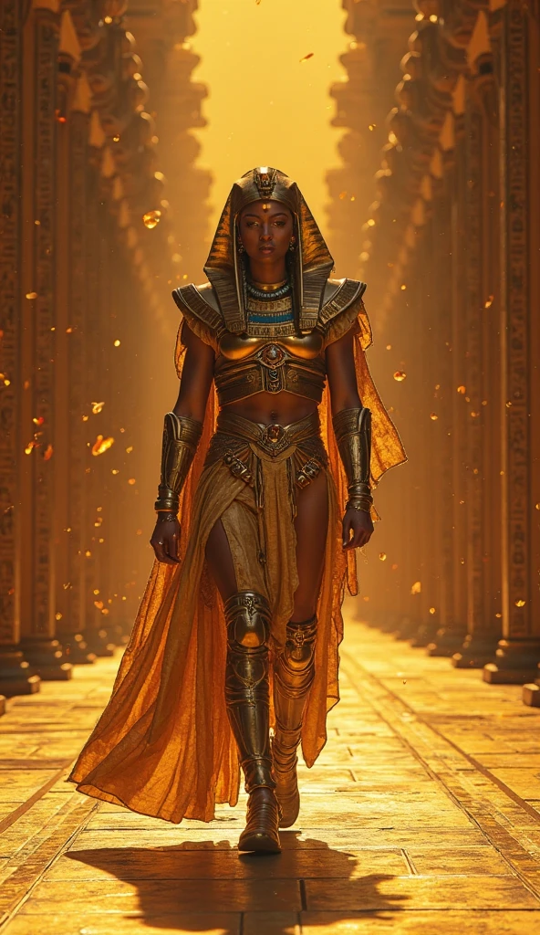 Image of a woman dressed in a golden dress and a crown, Egyptian princess, A stunning portrait of a goddess, ancient princess libu, Portrait of Cleopatra, Hermosa Cleopatra, Emma Watson black as an Egyptian, Cleopatra in her palace, Portrait of a beautiful goddess, ancient goddess, aztec princess portrait, egyptian style, portrait of goddess, egyptian themed art, 3 d portrait of goddess