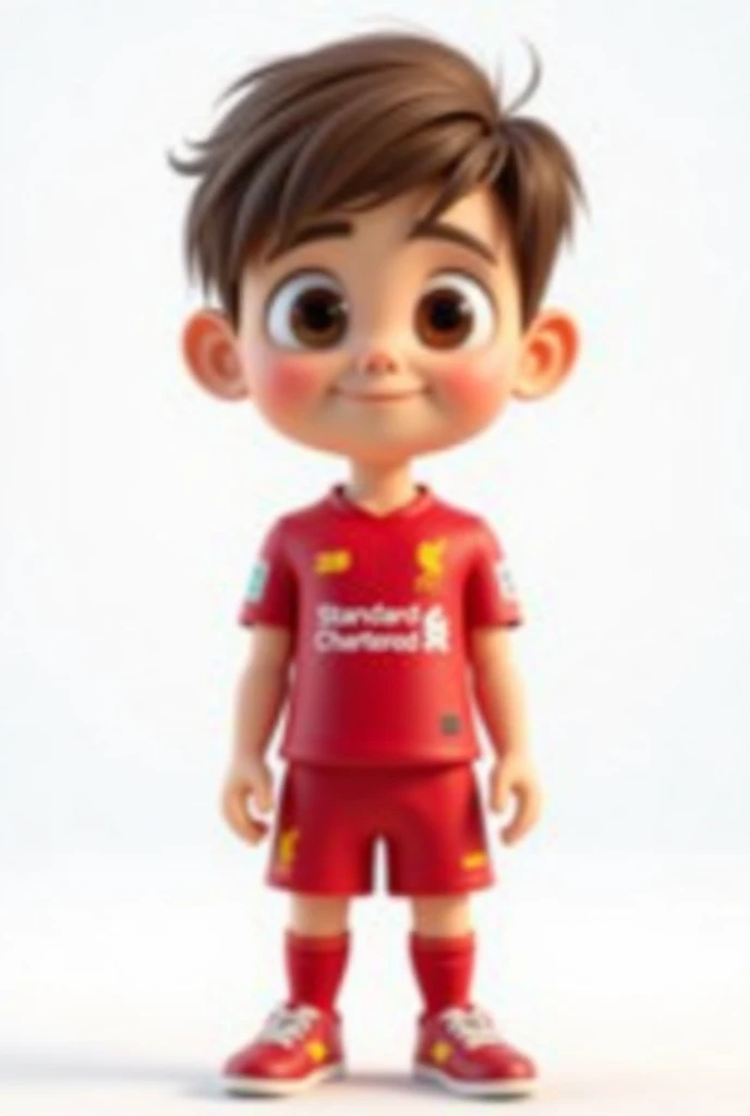 A cute manga cartoon character, small child, smiling wide with teeth showing, wearing a Liverpool cap, Liverpool shirt, standing with arms crossed, cold expression, detailed face, detailed clothing folds, dynamic pose, hyperrealistic, 8k, unreal engine, intricate details, warm lighting, vibrant colors