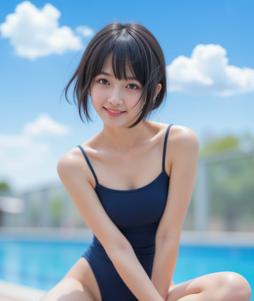 (Sexy pose),

(Highest quality, 8k, 32K, masterpiece, Ultra-high resolution:1.2), Cute Japanese Girl, (10 years old),(Small breasts), Long black hair, bangs,Natural Makeup、Small smile、

((Blue School Swimsuit)), (Tight swimsuit), (School),(Outdoor),(Pool),Upper body close-up、