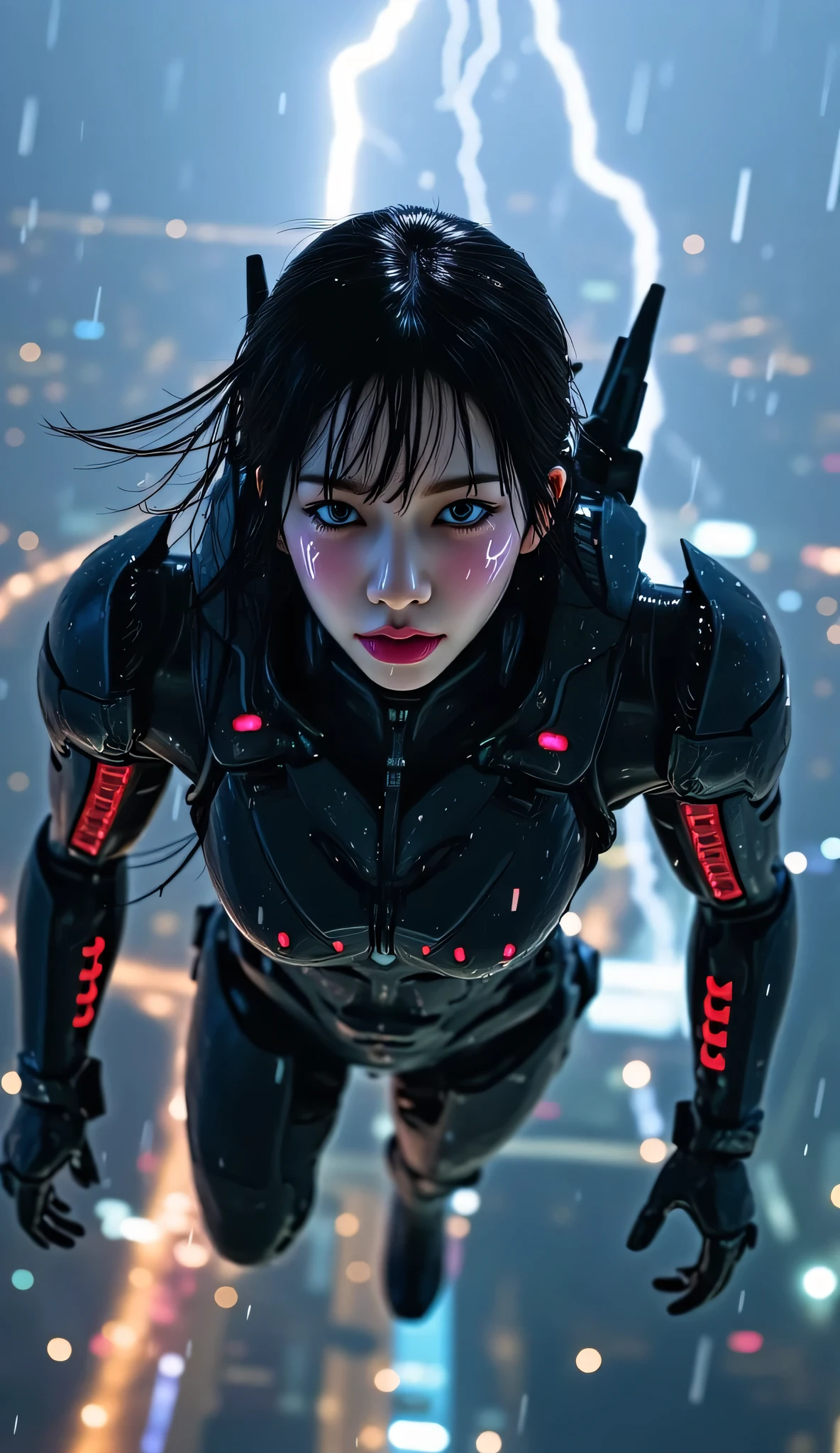 <(photorealistic:1.4), (extremely intricate:1.2)>, <(exquisitely detailed skin), cinematic light, ultra high res, 8k uhd, intricate details, Movie Light, film grain, dreamlike, best shadow, delicate, RAW>, 1girl, solo, Japanese girl, (((cyborg:1.4))), cyborg girl, cyborg armor, cyborg clothing, beautiful detailed eyes, finely detail, bright pupils, turquoise eyes, full body, large breasts:0.2, (((floating hair))), looking at viewer, pov, female focus, puffy eyes, short hair, bob hair, air bangs, dynamic pose, dynamic angle, close-up, fighting stance, fighting pose, run forward, running,(((golden metallic color | red metallic color | blue metallic color))),(((Metallic luster, metal reflective, mechanical details, extremely mechanical details, complex mechanical structure))), (((Mirrored Power Armor))), defeated, corpse, bleed, battlefield, mechanized background, giant robot in the background, outdoors, cinematic lighting, Cyberpunk world. Cyberpunk metropolis, neon, Sci-fi style, sfw:1.98,
