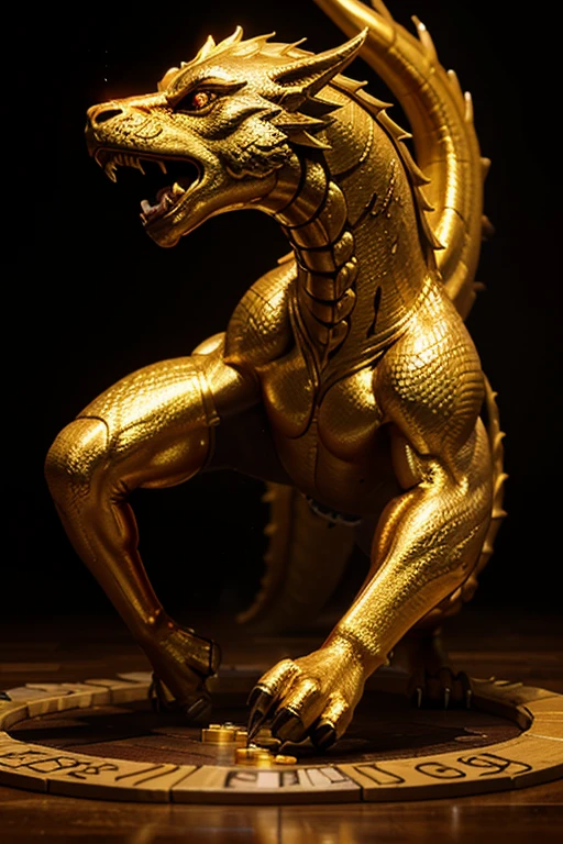crocodile with yellow scales, lion's mane with thorns on the body