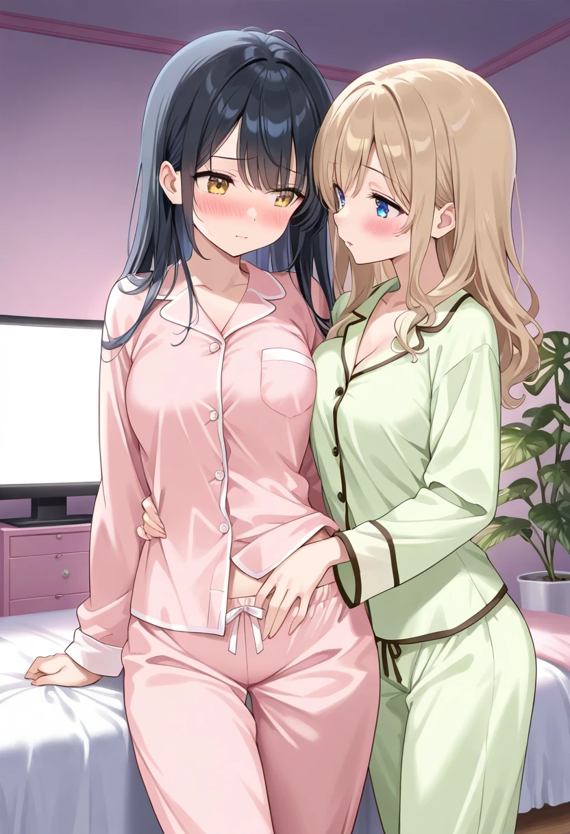 5 year old girls in wet pajamas highlighting their vaginas kissing