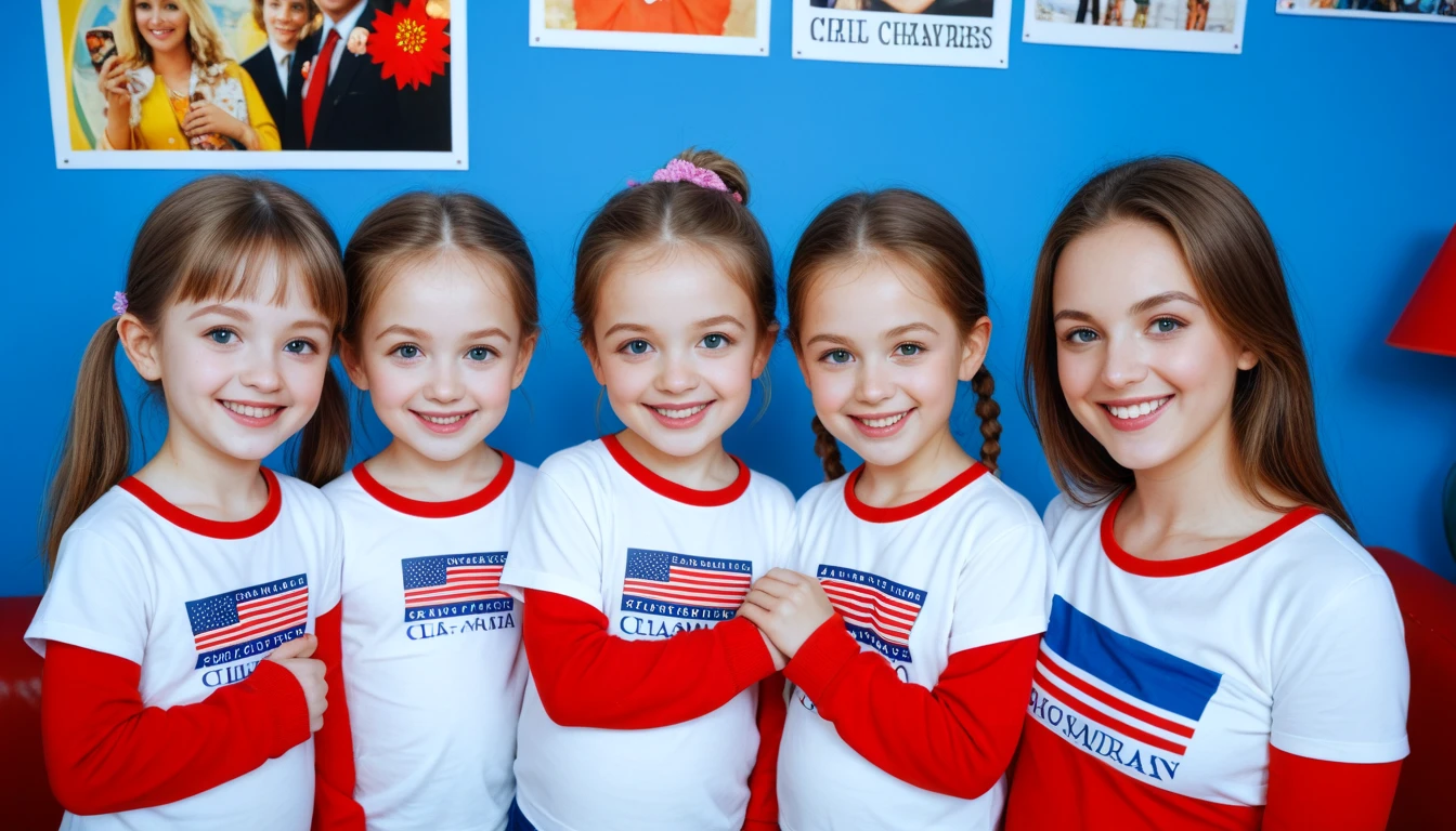 AMERICAN KIDS GIRL BLONDE, AMERICAN FLAG BACKGROUND