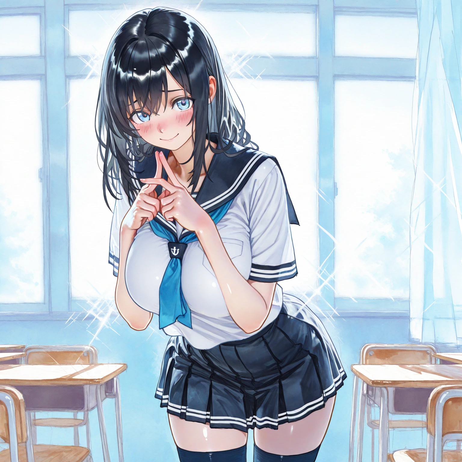 masterpiece, Highest quality, High resolution, alone, Red neckerchief, , Extra Large ,pubic hair、Nipples、Areola、Thighs、Navy High Socks、High resolution、Legs wide open、snap shot、Official photo、Cinematic、shower room