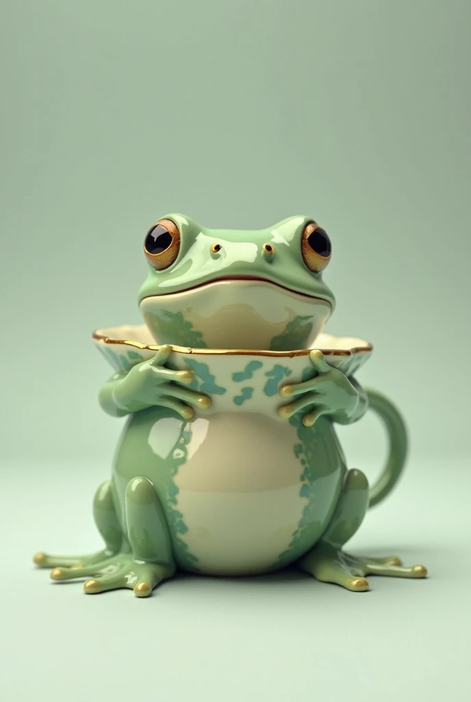 tiny cute lizzard in delicate teacup, Claymation, Closeup, Glitzeraugen, Sanftes Licht,