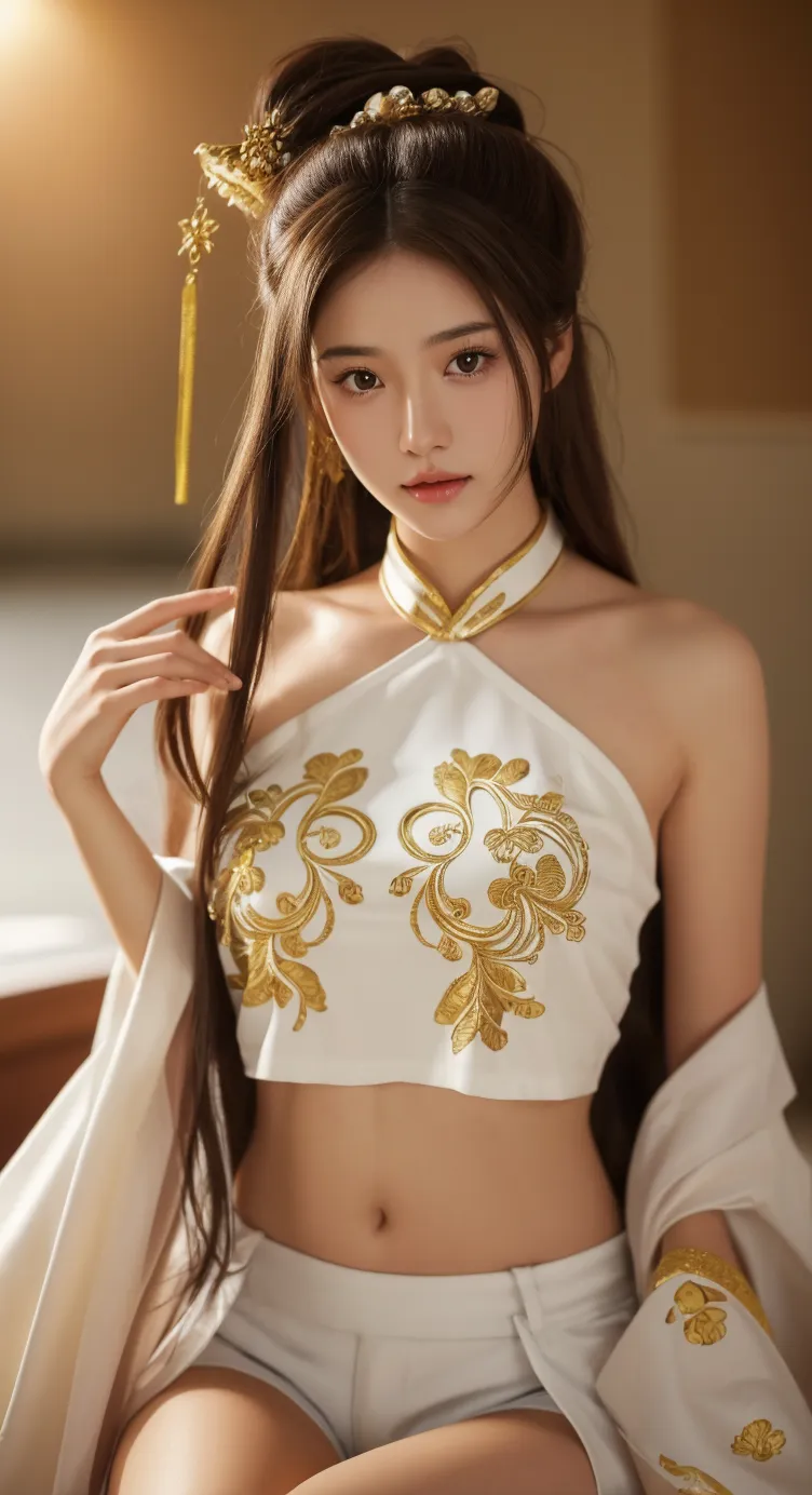 japanese adult woman, portrait photography, elegant white sleeveless cheongsam dress