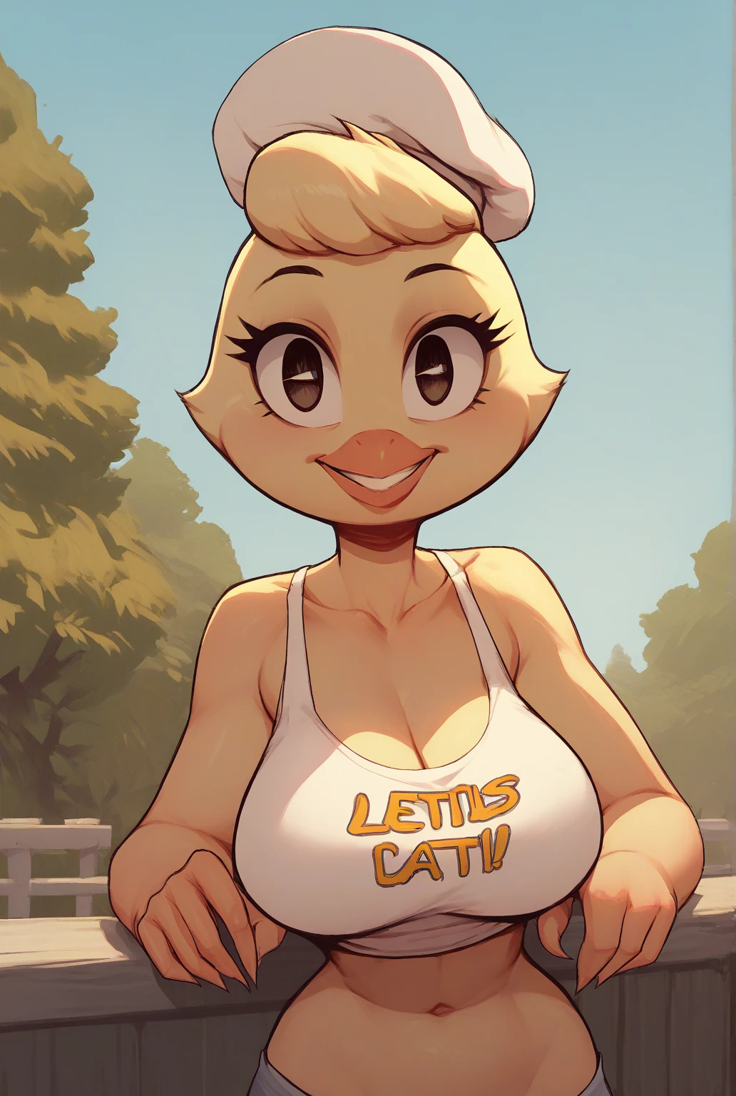 Best quality Rock star chica with yellow Fur.
Ther blue eyes.
Wearing a bikenny with With big nice breasts.