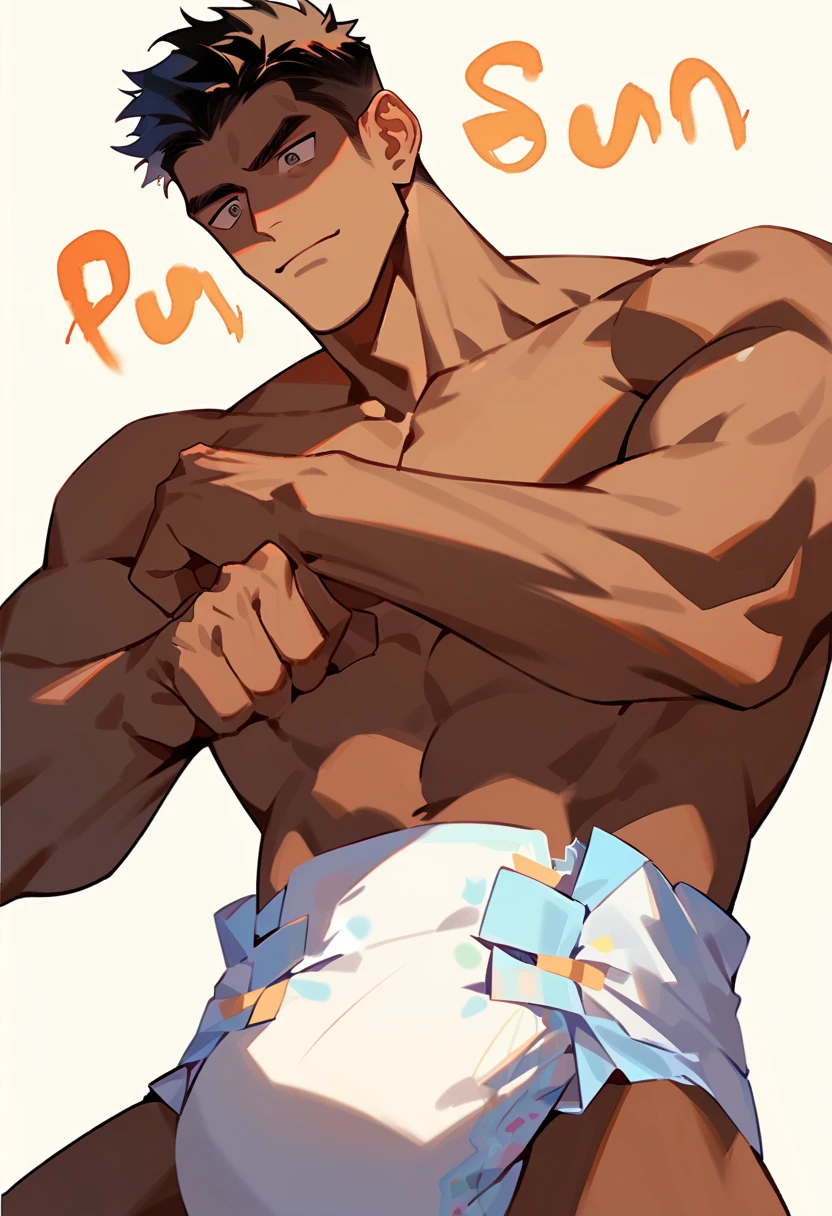 A mais alta qualidade de imagem，Pessoas do sexo masculino，1 menino，jovem e bonito，Red Hair ，Cabelo liso curto，Pele escura，Anime peito grande，anime wallpaper，sozinho，Foco Masculino，cuecas，Dilation of the pectoral muscles，Virilha saliente，Fundo Urbano，Espalhe as pernas，sexy, (master part, best quality) ,meias brancas longaotas Red Martin，without the shirt, flexing your muscles, Mostrando os musculos