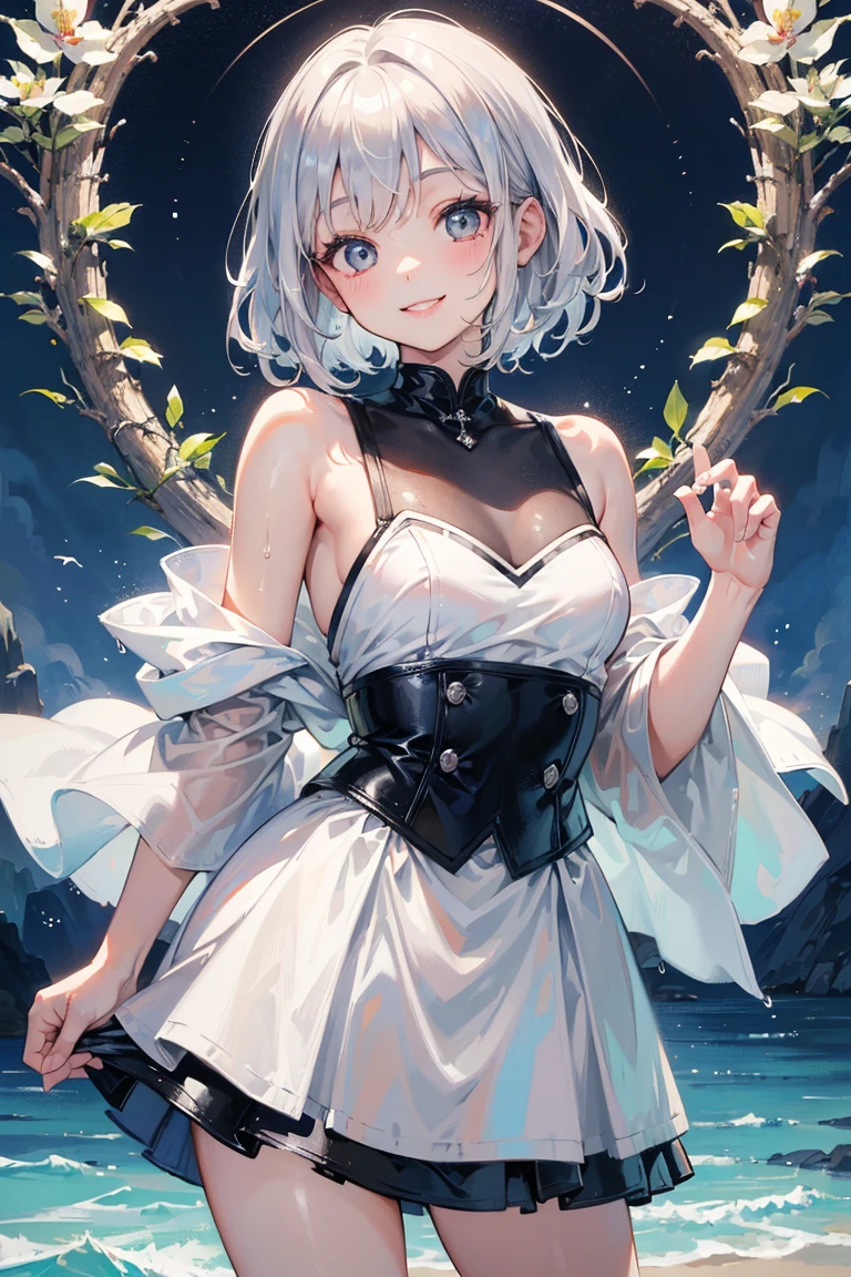 Night World, Perfect female body, 1 girl, Huge ahoge, Small breasts, Light Skin, Larger clothes,Fantasy,ghost