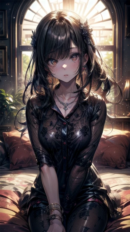 RAW photo, extremely delicate and beautiful, masterpiece, Best Quality, ultra high resolution, 16k, hyperrealistic, realistic, photorealistic, photo-realistic, ultra-detailed, detailed description, pale skin, in her 20s, full body, medium tits, medium hair, black hair, tearful mole, earring, school_uniform,