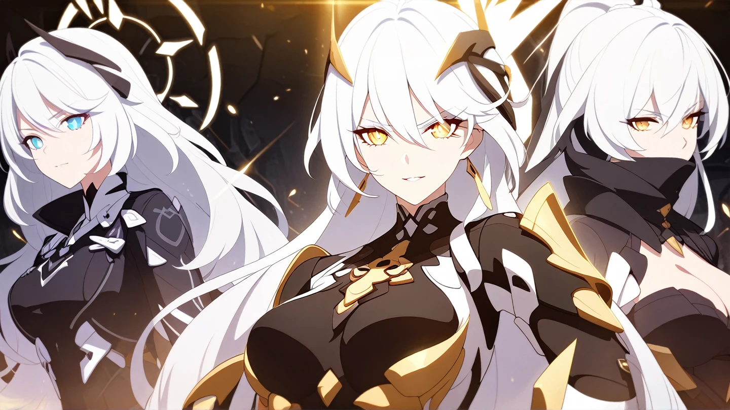 ((4k,half body,masterpiece,best quality,kiana kaslana herrscher of void k-423 from honkai impact 3rd)),with yellow eyes,walking under the moonlight.in the middle of forest.elegentaly yet intimidating look