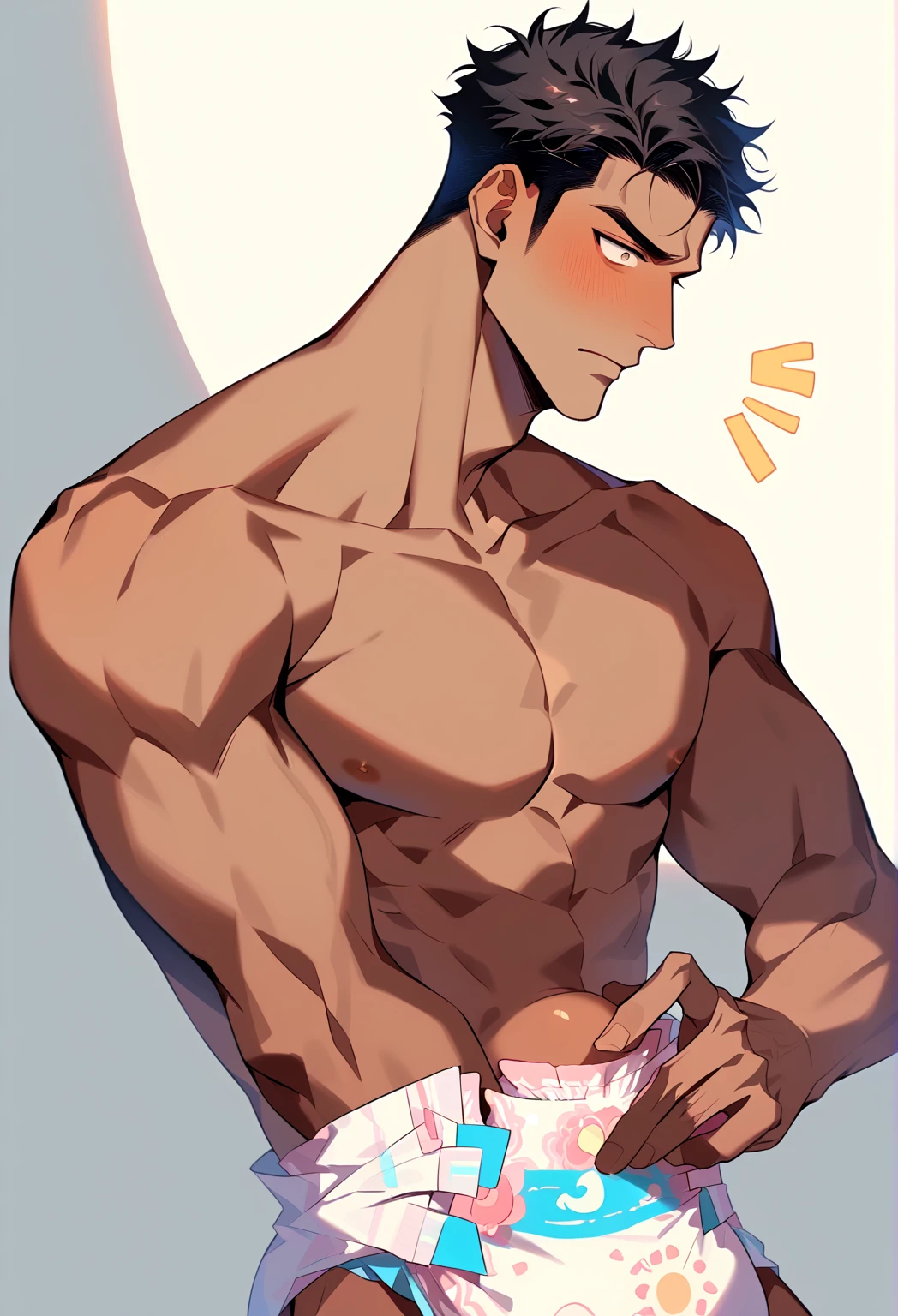 anime man in White underwear standing in a bathroom with a mirror, muscular!!, muscular!, gigachad muscular, Male Art, muscular! White, Perfect body, | Elaborate anime, Cool anime poses, muscular!!!, SFW version, Anime handsome man, Shirtless :: High Detail, muscular的姿势, Tall anime man with blue eyes, (SFW) Work