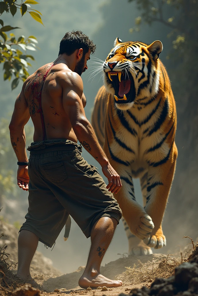 Man emerging from the mouth of a tiger