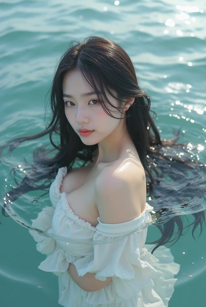 i enter sajuna,swimsuit,ocean,Floating at sea,Lying on the sea,Upper Body, Shut up, Close your eyes,