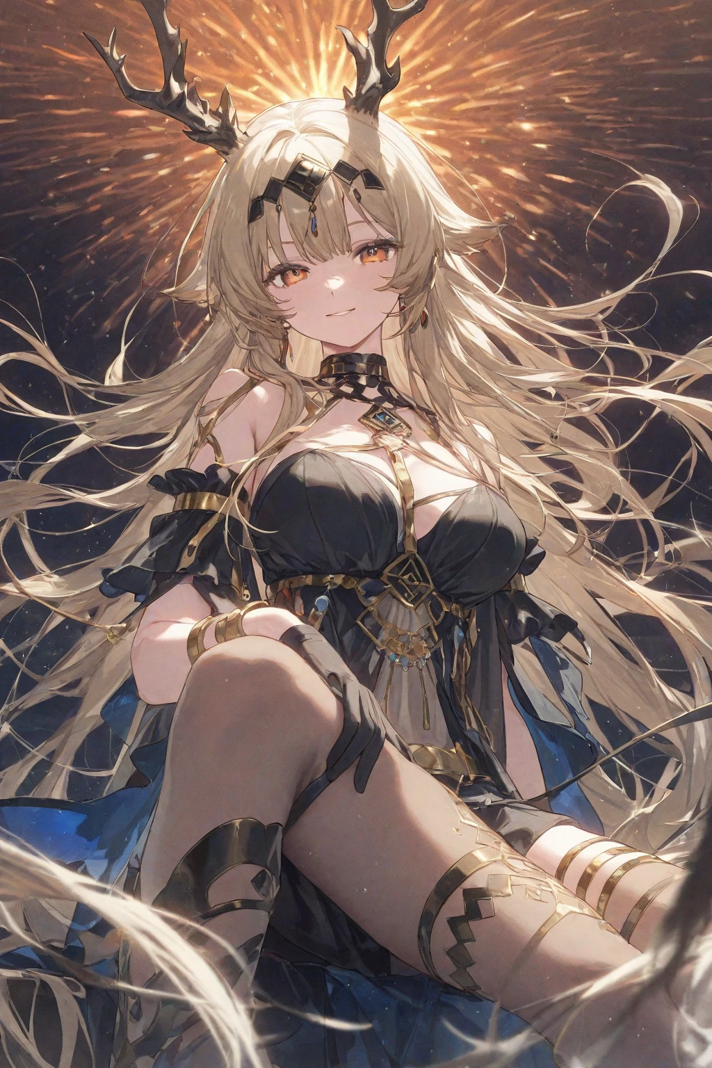 Medieval Knight。crusader。An illustration。girl。gold。Big Breasts。Fantasy。Exposed。Light clothing。White skin。mini skirt。Big Breasts。Showing her panties。With legs apart。Fresnel。The hair is transparent with light。Thick thighs。Big Ass。Looking down at the character。With legs apart。