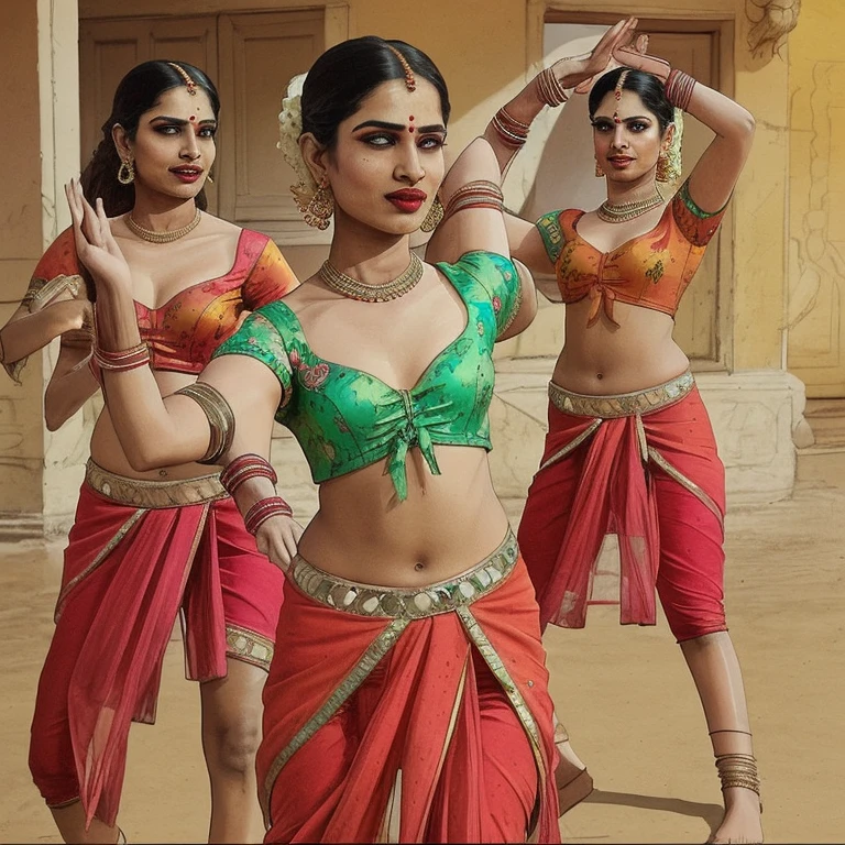 three women in saris pose for a picture under a tree, assamese aesthetic, wearing bihu dress mekhela sador, assamese, very very low quality picture, candid picture, beautiful women, beautiful girls, stylish pose, very beautiful enga style, profile image, with lovely look, profile picture, traditional clothes, very artistic pose, posing