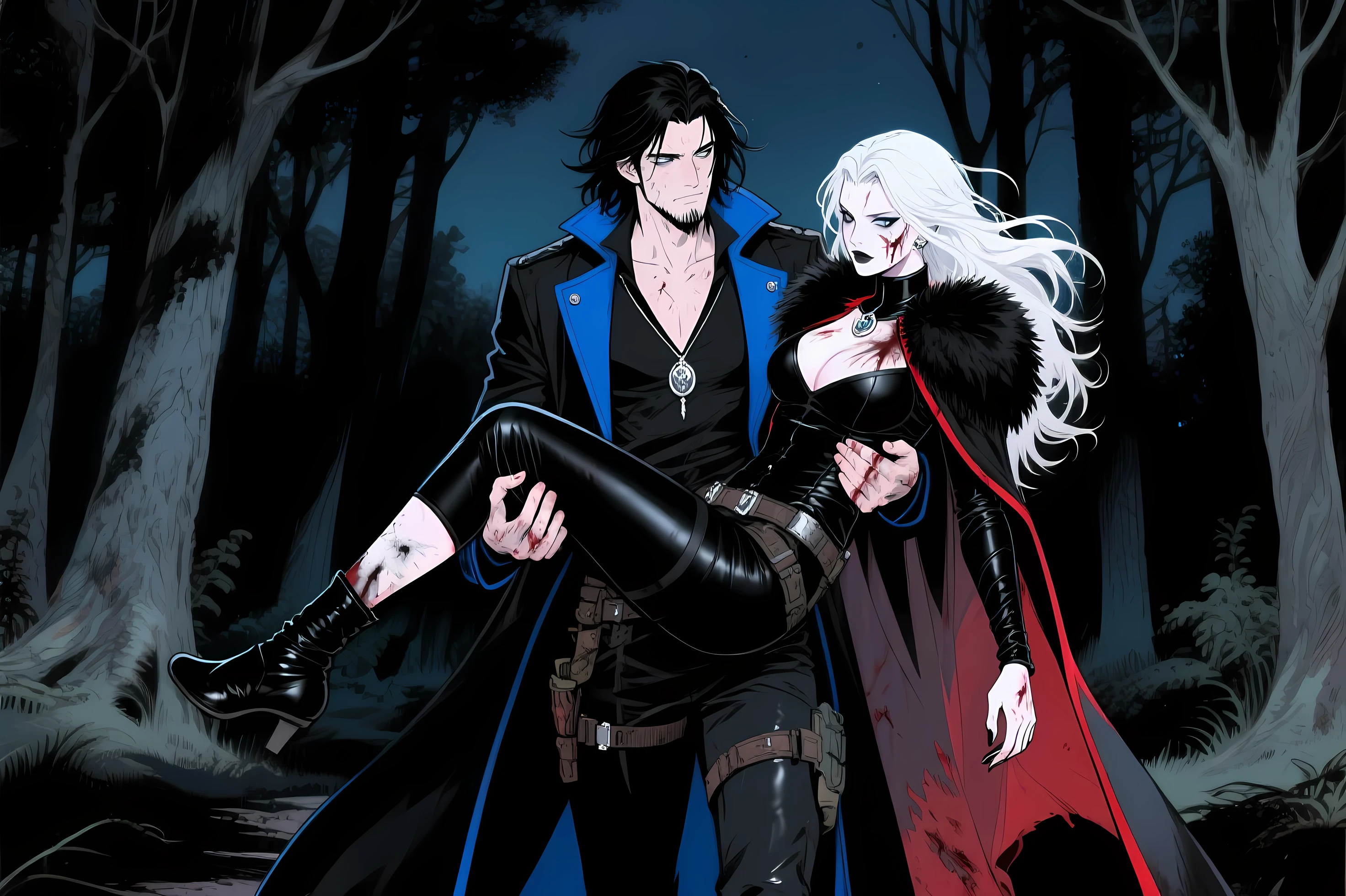 Vampire bard Brother and rogue Sister, Pale skin, White silvery hair, red eyes,