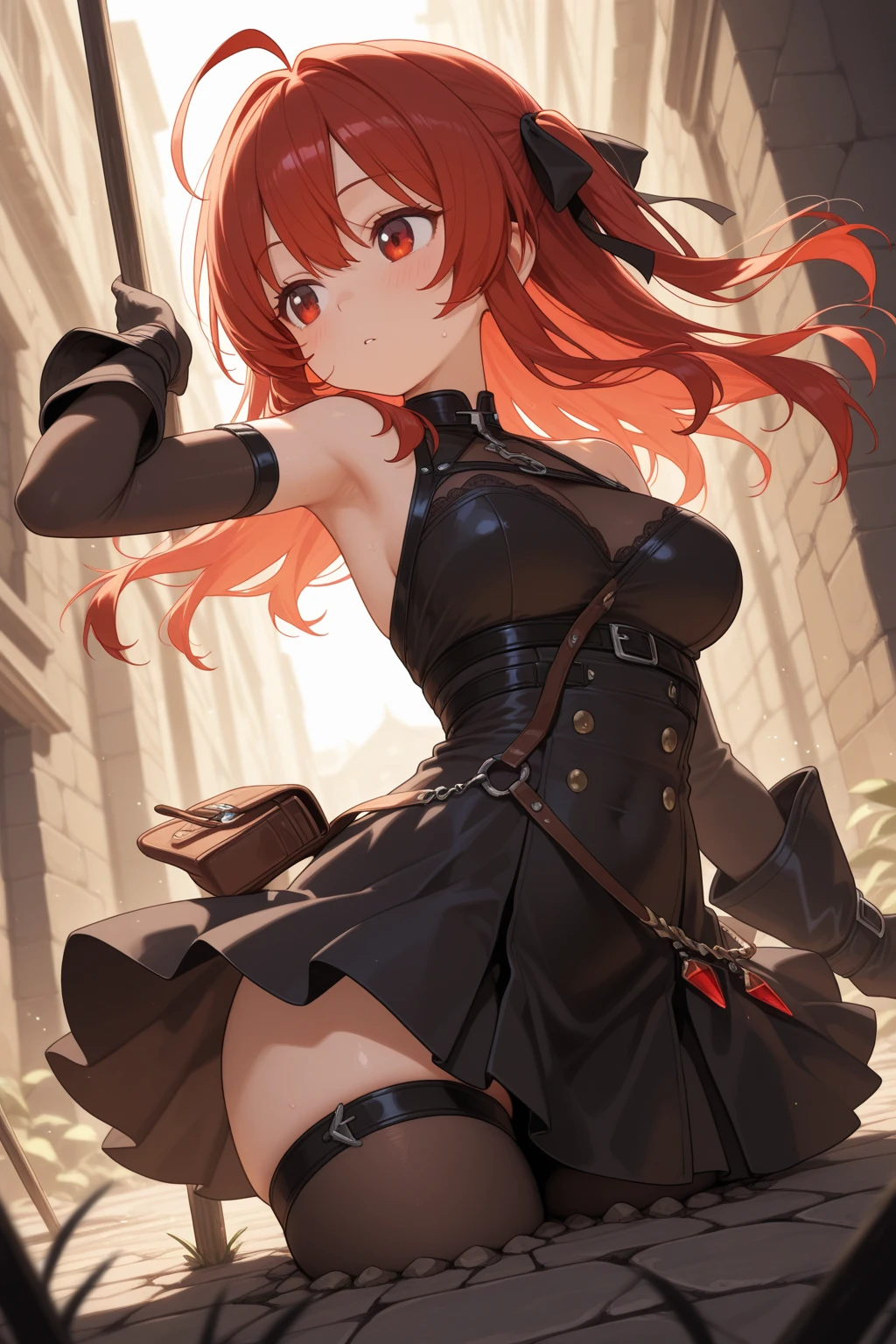 idol, 1girl, mature, (huge breasts), adult woman, masterpiece, absurd, dressed as a j-idol, delicate colors, illustration, bright colors, beautiful, red eye, red hair, hair over one eye, short hair, live stage