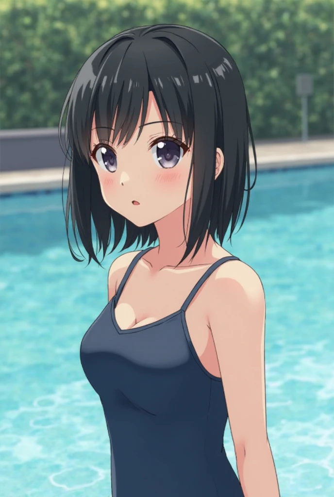 (((pixel-perfect, detail-perfect))), solo, 1girl, HDR, 4K, looking at viewer, upper body, bob hair, short hair, short bob hair, bob cut, haircut, minibob, back to look back, hairclips, bikini