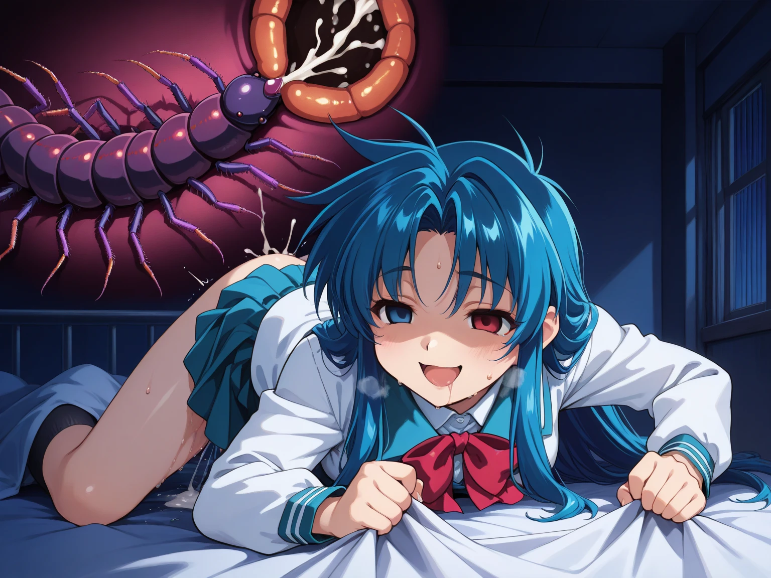 BREAK Perfect Anatomy、(High resolution:1.2)、Incredible illustrations、(Cute illustrations:1.2)、(nsfw)(cinematic angle,wideshot) （Beautiful background）
 1girl((a girl, 1.5meters, 40kg,blue hair,short bob,blue eyes,)
(16-year-old,flat chest))(afterglow,drunken eyes:1.5)
 (Combat uniform,robot suit, underwear,garter stockings,)) ((undressing,open clothes,oversized clothes,) 
( Sex preparation:1.2,rape:3.4(tentacles:4.3((cum on body, cum on breasts, cum on clothes, cum on hair, excessive cum,pojecile cum,):1.5)))　captive soldier