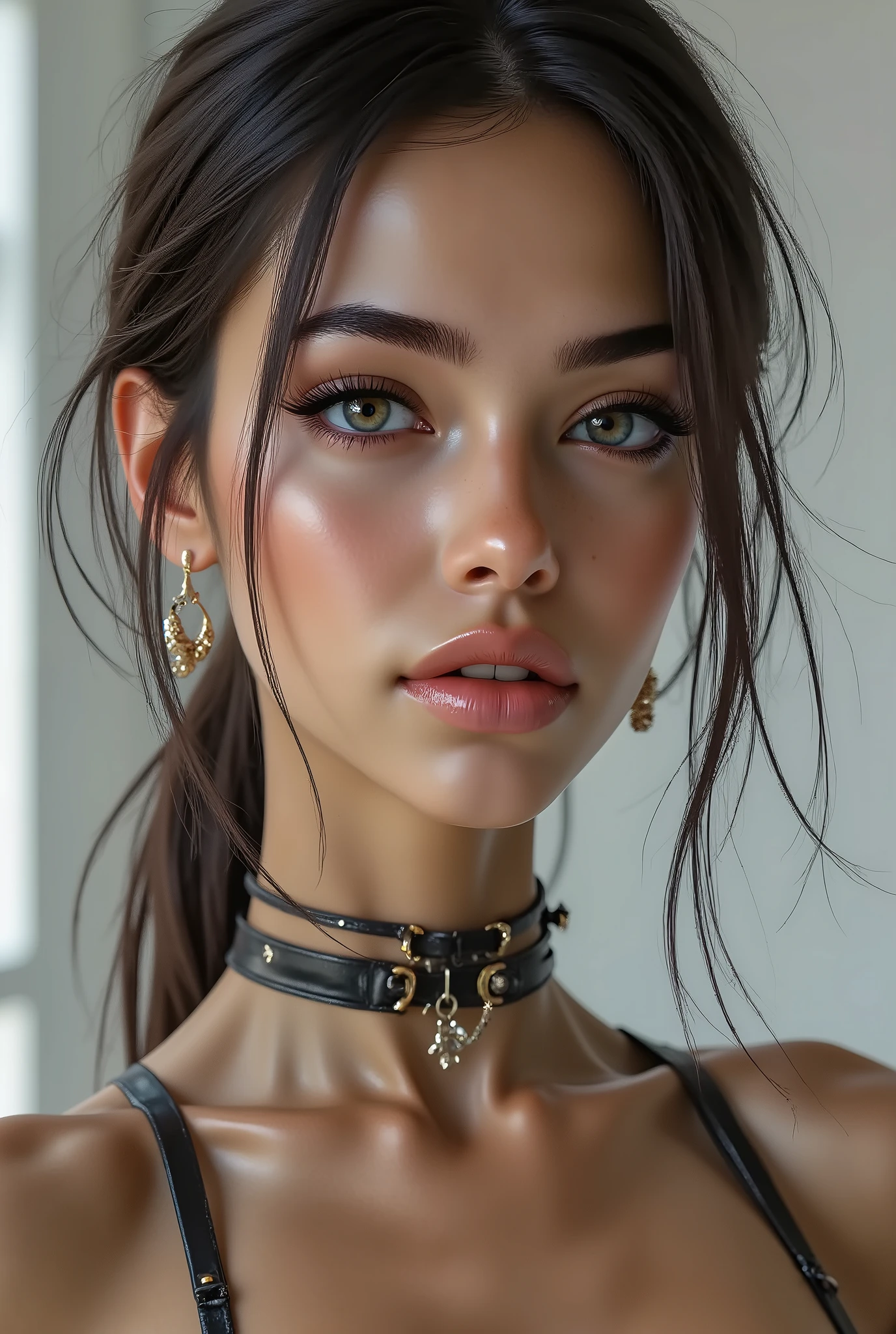  [Style: "masterpiece, realistic, (photorealistic Realism), ultra-detailed, Hyper high resolution" - "(Hyper quality, intricate ultra-detailed digital art)"](Key Directive: - ("The priority is the anatomical accuracy and texture of the materials" - "Ultra-sharp human eyes with biological accura", Beautiful Girl, "ultra details Eyes: (acid-resistant terminology) (macro-details:1 . 5), (Post-Processing: - "Frequency separation for skin vs eye details" - "Selective sharpening: eyes180%,hair120%" - "Denoise: luminance20,color35(retain corneal speculars)", BRAKE , perfect face, perfect symmetrically eyes, perfect lips, flexible female form, Underexpose Lighting, slim body,(discret smile, gentle expression), Skin\(white,pale,smooth,silky,shiny\), Hair\(short babcut hairstyle:1.2),(extremely detailed,low Twin tails:1.2),x Hair accessories,(hair ribbon:1.25\)),BRAKE, { "(training room) , (RIDE on Stretch ball:1 . 5) , look at viewer , ((o-ring swimsuit)) , ((straddling:1 . 5)) , (sit astride:1 . 2) , ((belt swimsuit:1 . 3))" }, (sling Bikini), Open your mouth,smile,abdomen,chest,hip,thighs,Earrings,jewelry,(Super detailed figure:1.2\), BRAKE , Simple Background,(Rendering engine: "Unreal Engine 5 path tracing, 16K texture maps") Anisotropic Filtering,Maximum Sharpness and Sharpness,Albedo and Specular maps,Surface Shading,Precise simulation of light-material interactions