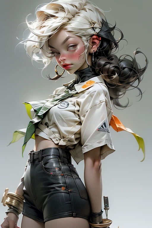 (((full body))), (((front view, side view, back view))), Beautiful 12-year-old western girl, angry look ((young girl, very young, 12 years old)), blonde, long hair, pale skin, thin, collarbone, flat chest. Neutral background, concept_art,