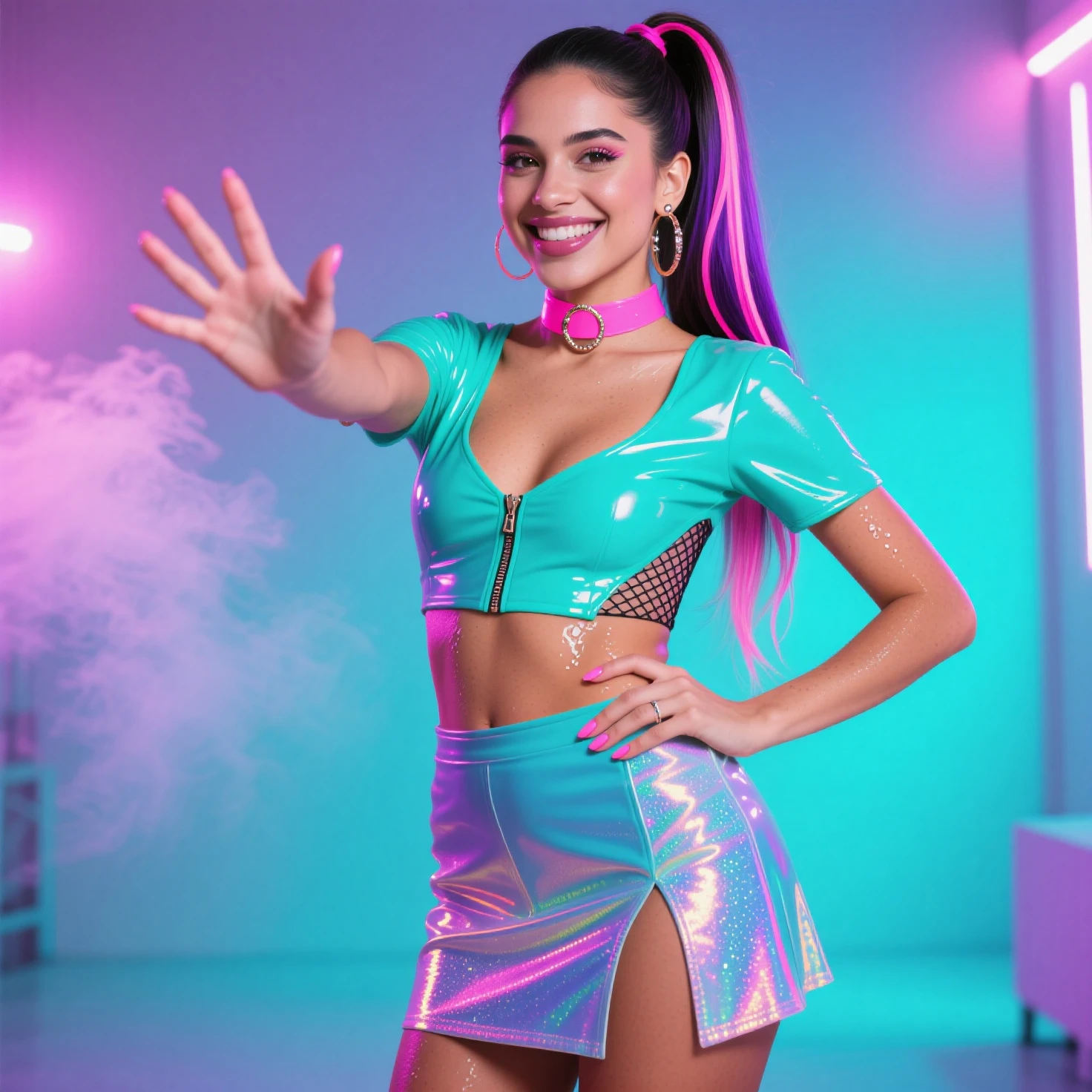 Roupa Neon. Luzes de led. Rua Anoite com luzes coloridas.